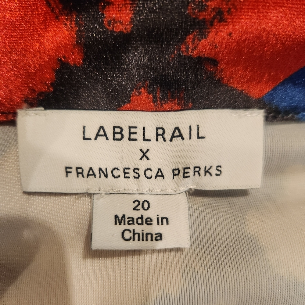 Labelrail X Francesca Perks red, blue, green, gold, and black blouse. - Picture 3 of 9